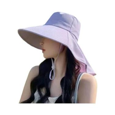 Imagem de Chapéu De Sol Feminino Com Aba Larga, Proteção UV, Para Caminhadas Ao 
