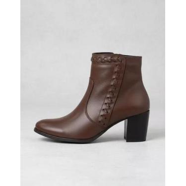 Imagem de Bota Curta De Salto Ziper Lateral Em Couro Tamarindo - Flor d'couro, 3