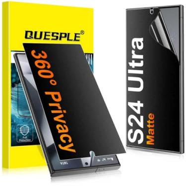 Imagem de QUESPLE Pacote com 2 protetores de tela de privacidade ultra fosco para Samsung Galaxy S24 [sem vidro], antiespião de 360°, anti-arranhões, antirreflexo, suporta desbloqueio de impressão digital