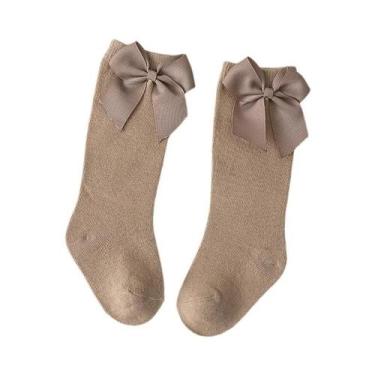 Imagem de Meias De Algodão Para Meninas Até O Joelho Com Laço Grande Para Crianç