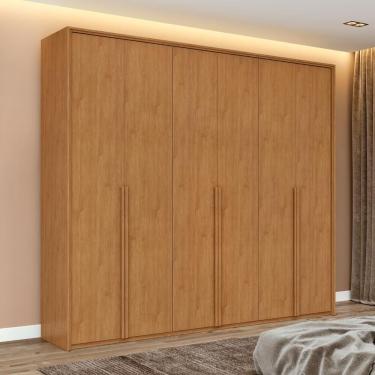 Imagem de Guarda Roupa Casal 6 Portas Amendoa Clean 4 Gavetas Easy Move MDF Móveis Lopas