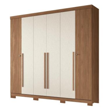 Imagem de Guarda Roupa Casal Buriti Ripado 6 Portas de Bater 4 Gavetas MDP-MDF Jatobá-Areia Santo...