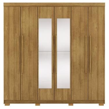 Imagem de Guarda Roupa Casal 10037 + 60010 6 Portas de Bater 2 Gavetas MDP com Espelho Nature Mil...