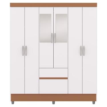 Imagem de Guarda Roupa Casal 10091 + 60008 6 Portas de Bater 2 Gavetas MDP com Espelho Branco Cam...