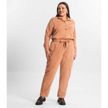 Imagem de Calça Reta Plus Size Feminina Em Suede Secret Glam Marrom-Feminino