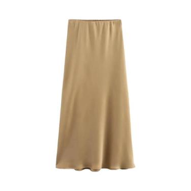 Imagem de Saia Midi Plissada de Cetim Vintage - Cintura Elástica - Estilo Chique