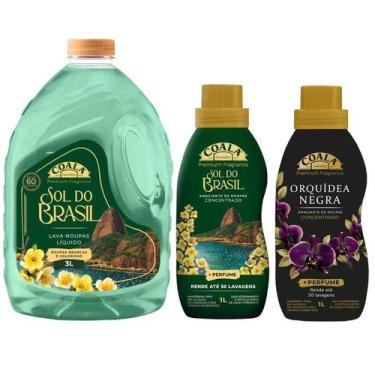 Imagem de Kit Coala Sol do Brasil Lava Roupas Líquido 3L e Amaciantes 1L Sol do 