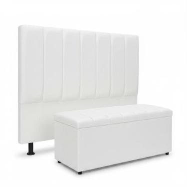 Imagem de Kit Cabeceira E Calçadeira Baú Carla Solteiro 90 cm - material sintéti