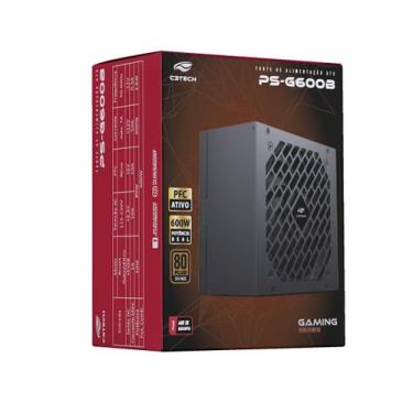 Imagem de Fonte ATX Gamer C3Tech 600W Real 80 Plus Bronze Bivolt Automática Sile
