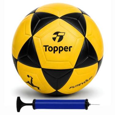 Imagem de Bola de Futevôlei Topper Oficial R1 + Bomba de Ar, Amarelo, Preto