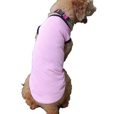 Imagem de Camisa de malha de cachorro de verão respirável lavável colete arnês filhote jaqueta elástica de poliéster macio roupas para cães pequenos gatos, rosa, GG (peito: 52cm)
