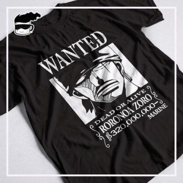 Imagem de Camiseta One Piece Zoro Wanted 100% Algodão Preta - Kamiseta Otaku