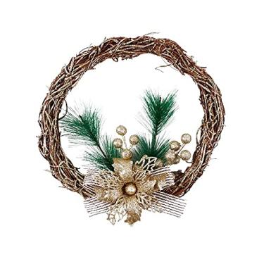 Imagem de Guirlanda Enfeite de Porta Natal Decorada 26cm Dourada