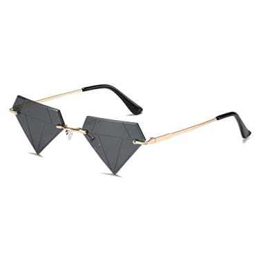 Imagem de Moda Diamante Óculos de Sol Sem Aro Feminino Masculino Olho de Gato Triângulo Óculos de Sol Festa Engraçado Óculos Feminino Gafas De Sol UV400,1, Tamanho Único