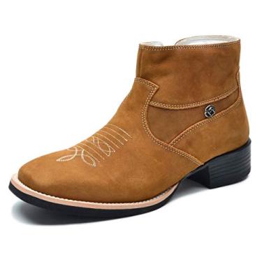 Imagem de bota masculina, cano curto, bico quadrado, estilo texana em legitimo couro bovino tipo nobuck, modelo V5057 37 ao 44 (44, nob castor)