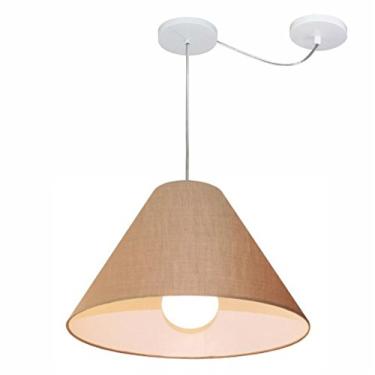 Imagem de Lustre Pendente com Desvio de Centro Cúpula Tecido 25/15x40 cm, Vivare Iluminação, Pendente4272 LP, Palha, Médio