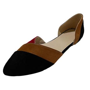 Imagem de Sandálias sem cadarço pontiagudo único casual cor combinando bico plano feminino sapatos casuais sapatos casuais coral sapatos anabela, Marrom, 6.5-7