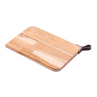 Imagem de Tábua de Madeira com Alça em Couro Teca 33cm x 24cm x 2cm - Woodart