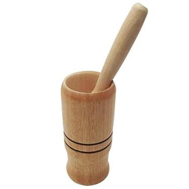 Imagem de Pilão com Socador para Alho Madeira - Conjunto Pilao 12x7cm com Bastão - Amassador Temperos - Caipirinha - PANAMI