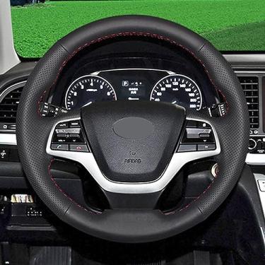 Imagem de Capas de volante de carro de couro preto costuradas à mão, para Hyundai Elantra 4 2016-2018/Solaris 2017/Accent 2018