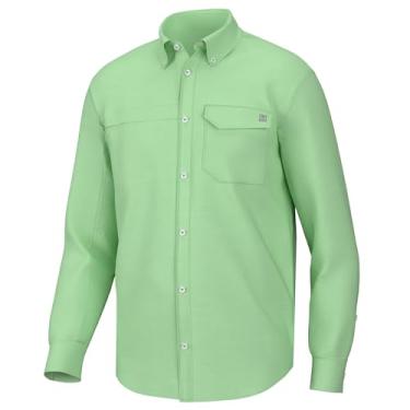 Imagem de HUK Camisa masculina padrão Tide Point lisa manga longa, botão, azul marinho