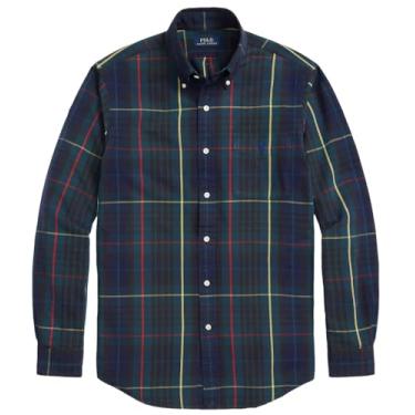 Imagem de POLO RALPH LAUREN Camisa masculina de manga comprida com botões Oxford de ajuste clássico (2GG, azul marinho), Verde xadrez/azul marinho., XXG