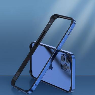 Imagem de Capa protetora de alumínio de aviação leve para iPhone 13 12 11 14 15 Pro Max 15Pro X XR XS 7 8 6 Plus Acessórios de moldura de silicone de luxo, azul BK, para iPhone 14 Plus