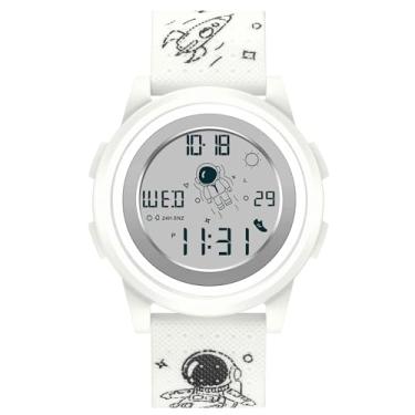 Imagem de RORIOS Relógio de pulso masculino casual, simples, digital, multifuncional, eletrônico, esportivo, impermeável, para homens, meninos, com pulseira de borracha, Branco, L, Relógio casual