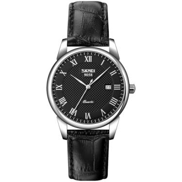 Imagem de Relógio masculino feminino de quartzo, numerais romanos, casual, moderno, analógico, calendário, janela de data, 30 m, à prova d'água, confortável, couro, Preto feminino, Moderno, clássico, vintage