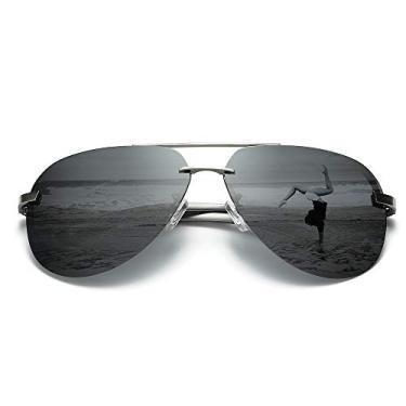 Imagem de Fishingtours Óculos de sol aviador para homens e mulheres polarizados espelhados para dirigir, Armação preta e prateada, Large