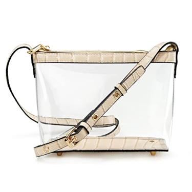 Imagem de Bolsa transversal com zíper transparente com acabamento em couro vegano, Estampa de crocodilo nude, Small