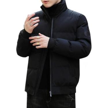 Imagem de Ruixinxue Casaco acolchoado masculino com gola alta, quente, leve, acolchoado, casual, moderno, jaqueta universitária, Preto, M