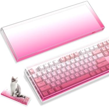 Imagem de ZIYOU LANG KC03 Capa de teclado transparente de acrílico (13,9*5*0,9'') com capa protetora à prova de poeira, à prova d'água, anti-impacto e anti-gato para teclado mecânico de 75% 82/84/87 tecla(Rosa)