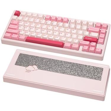 Imagem de Teclado mecânico KEEBMONKEY WOBKEY Rainy 75 CNC de alumínio HMX/JWK/Cocoa Switches com conectividade de modo triplo e acústica superior, RGB/FR4/Silver SUS304/7000mAh/Cocoa Switch (Pro - Rosa)