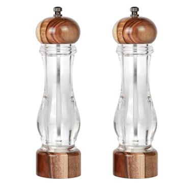 Imagem de KKC HOME ACCENTS Saleiro e pimenteiro de madeira, moedor de sal e pimenta de madeira, núcleo de cerâmica, recarregável, 20 cm