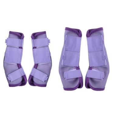 Imagem de LEAFOREST Conjunto de 4 botas de mosca de cavalo – Proteção antiderrapante para pernas para rascunho de mini pônei de burro, botas de malha respirável para pastagem e celeiro, pônei violeta