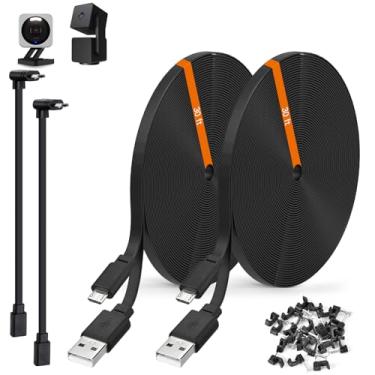 Imagem de Pacote com 2 cabos de extensão de 9 metros compatíveis com câmeras de segurança Wyze Cam v4, Wyze Cam Pan v3, Wyze OG, Wyze Cam v3 e v3 Pro - Cabo de carregamento USB plano de 9 m para micro USB com