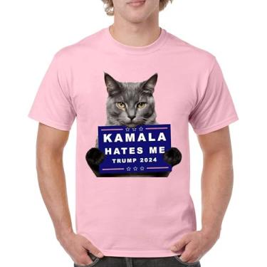 Imagem de Camiseta Kamala Hates Me Trump 2024 engraçada gato republicano animal de estimação anti Harris voto vermelho MAGA Kitten 47 Fight camiseta masculina, Rosa claro, P