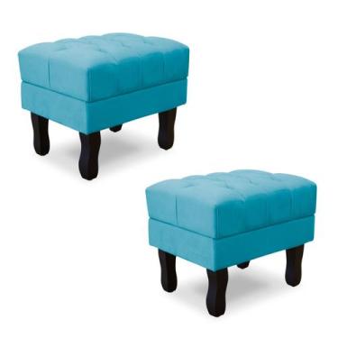 Imagem de Kit com 2 puff baú luis xv capitonê suede srj moveis - SRJ MÓVEIS, AZU