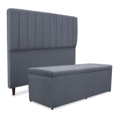 Imagem de Kit quarto mavi cabeceira + recamier suede cinza 195cm - SRJ IMÓVEIS