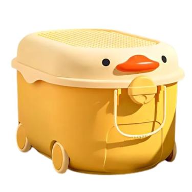 Imagem de Sem Bagunça - Caixa Organizadora Infantil - Cesto Organizador Com Tampa E Rodinha Decorativo para Roupas, Brinquedos e Acessórios. Modelo: Caminhão, Pato, Urso, Porco e Pinguim (Pato G Amarelo)