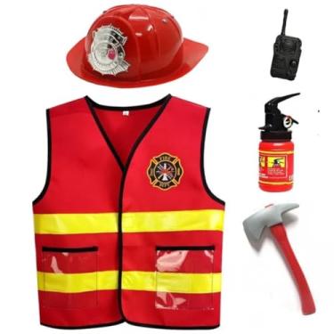 Imagem de Fantasia de Bombeiro Infantil com Acessórios, Colete, Capacete, Rádio, Extintor, Machado