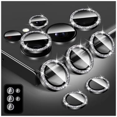 Imagem de LucBuy Protetor de lente de câmera Bling para Samsung Galaxy S23 Ultra, adesivos de filme de cobertura de câmera de vidro temperado, protetor de tela de anel de metal individual de alinhamento