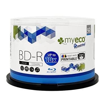 Imagem de Smartbuy 50 Pacotes Myeco Bd-R Bdr Blu-Ray 25 Gb Até 10X Hub de Jato de Tinta Branco Imprimível Disco de Mídia Gravável de Dados Em Branco com Embalagem Cakebox/Eixo