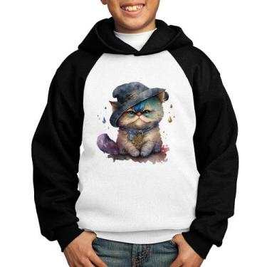 Imagem de Moletom Infantil Gato Persa Watercolor  - Foca na Moda, Branco, Preto,