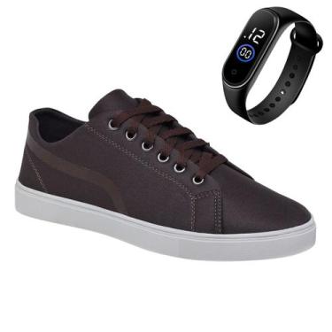 Imagem de Kit Tenis Sapatênis Casual Lona Com Relógio Masculino - Gmm Shoes, Mar