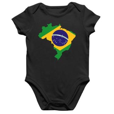 Imagem de Body Bebê Algodão Bandeira Brasil Mapa - Foca na Moda, Preto, P