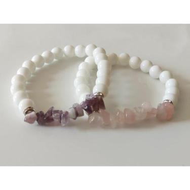 Imagem de Kit Pulseiras Cascalho Ametistas / Quartzo Rosa - Amor Incondicional -