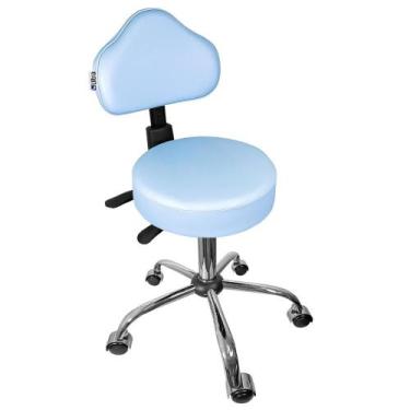 Imagem de Mocho - azul claro - back system preto - base cromada - rodizio cromad