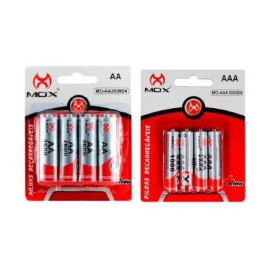 Imagem de Kit Pilhas Recarregaveis 4 AA + 4 AAA Mox Xbox Microfones Controle Bri